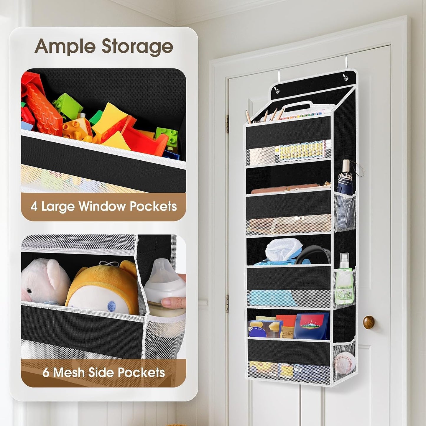 SpaceHacks 1 Pack Over The Door Organizer, Hanging Storage Organizer with Clear Window, 40lb Ultra Sturdy Large Capacity Room Organizer for Pantry Laundry Bathroom Nursery Closet Baby Essential (Grey)