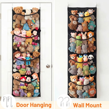 Ofiray-home Cotton Over The Door Stuffed Animal Storage | Toy Organizer for Storage Plush Toys, Stuffed Animal Holder with 4 Large Pockets, Hanging Door Organizer for Nursery