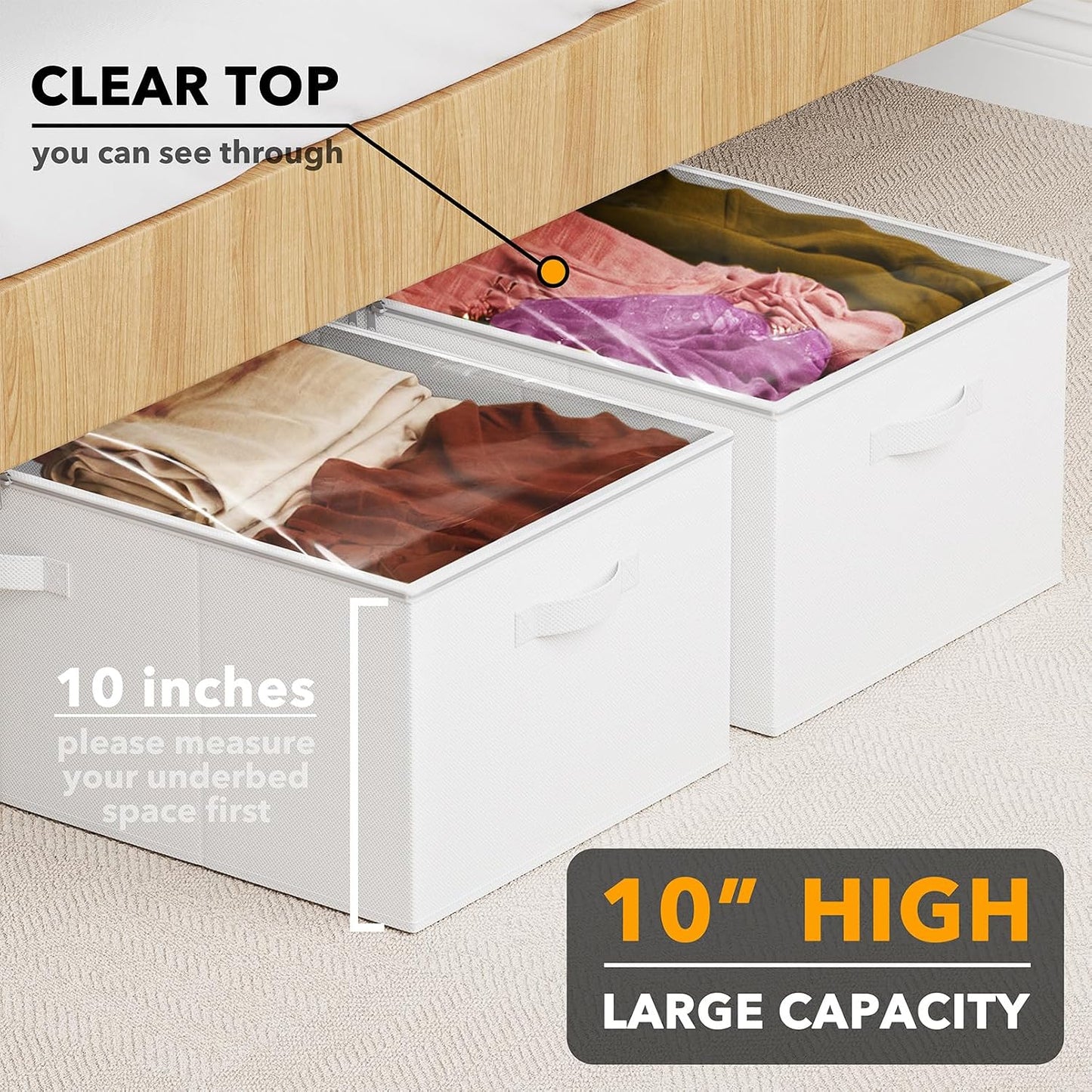 SpaceAid 2 Pack 10" High Under Bed Storage Containers, Large Underbed Storage Organizer Bins with Lids for Bedroom, Dorm, Clothes, Closet Organization, Bed Sheets and Blankets (Gray)