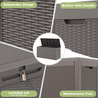 Outdoor Storage Box, Resin Deck Boxes Indoor and outdoor, Waterproof Storage Box Lockable Lid (Black, 85 Gallon)