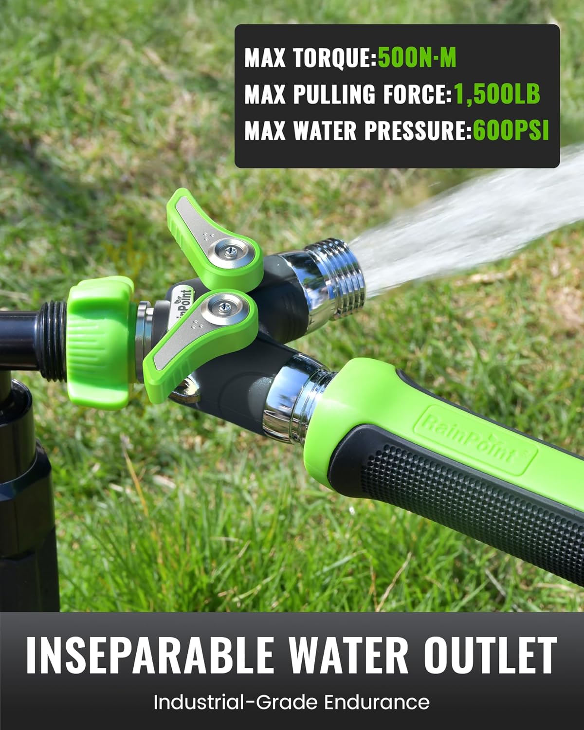 RAINPOINT 2 Way Garden Hose Splitter | Heavy Duty Water Spigot Splitter with Shutoff Valves, 100% Metal Body, 1.9" Extra Long Metal Handle, 3/4" GHT Thread