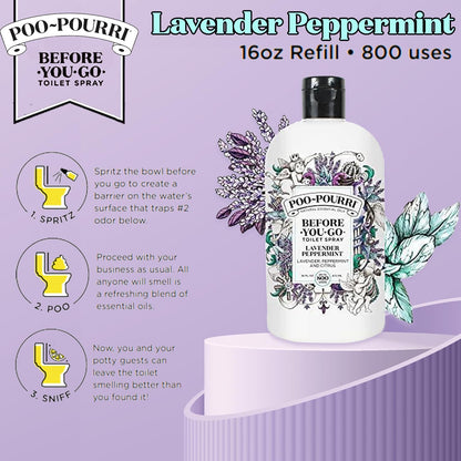 Poo-Pourri Before-You-Go Toilet Spray, Lavender Peppermint, 2 Fl Oz, Up to 100 Uses, Bathroom Odor Deodorizer, Plant-Based with Essential Oils for Home or Work, Travel Essentials, TSA Approved Size