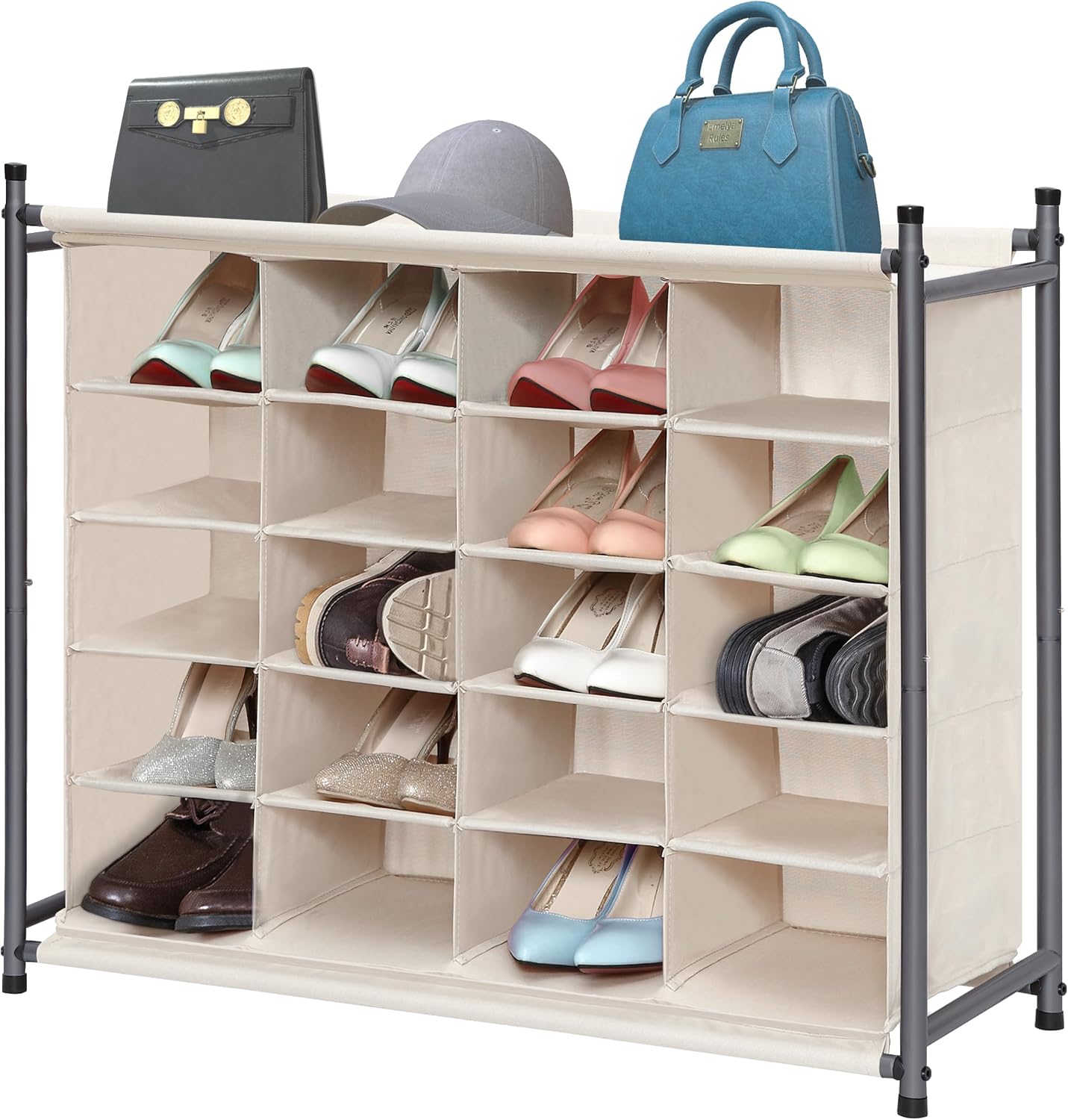 STORAGE MANIAC Stackable Shoe Cubby Organizer, Free Standing Shoe Cube Rack for Entryway, Bedroom, Apartment, Closet, 20-Cube Gray