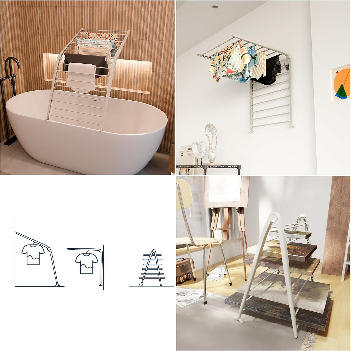 Whitmor Spacemaker Folding Drying Rack, Freestanding Indoor Clothes Dryer, Space Saving Compact Design, 6"L x 26"W x 51.5"H, White