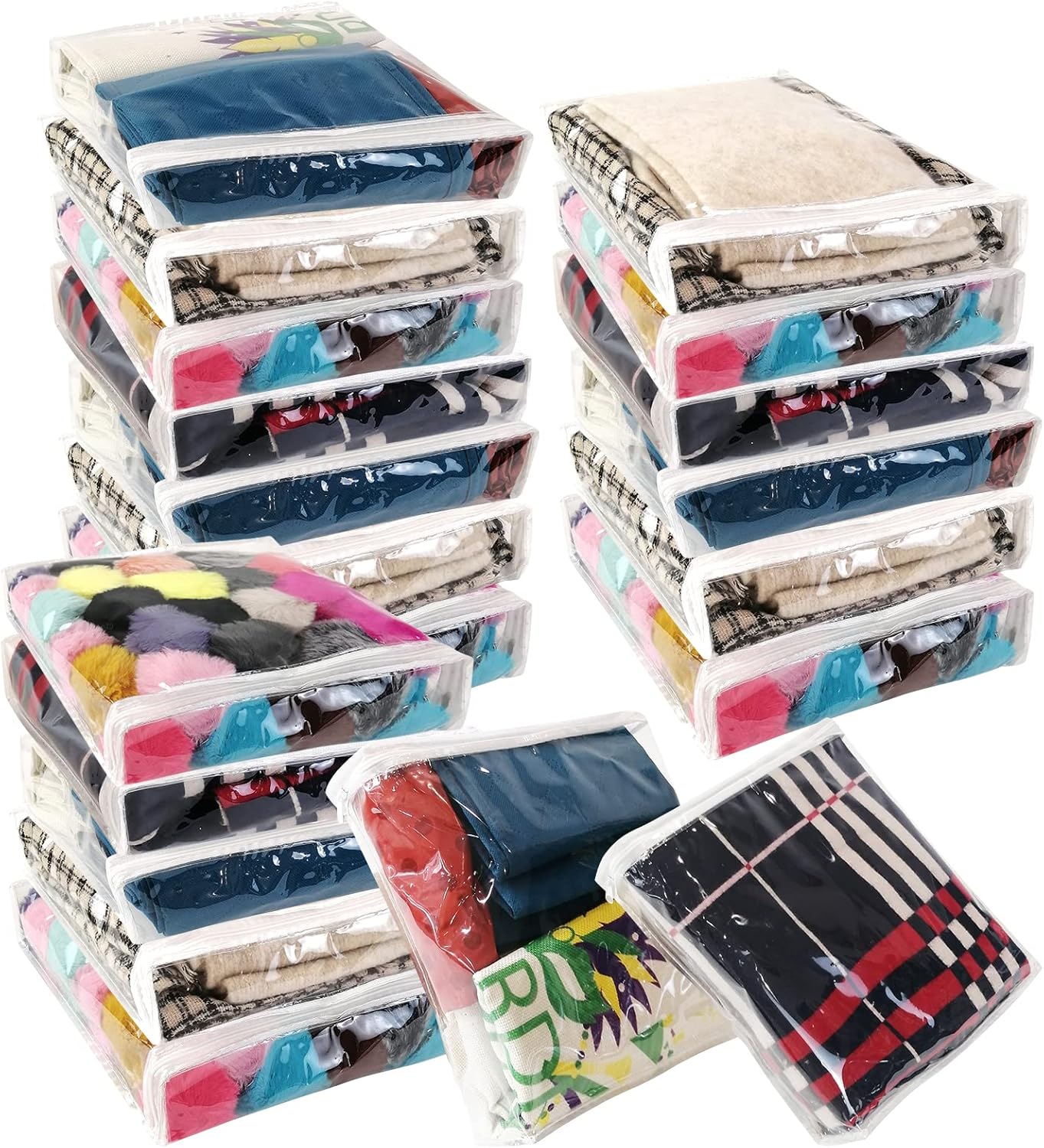 25Pcs Clear Vinyl Zippered Storage Bags - Blanket & Bed Sheet Organizer for Closet Linen & Sweater