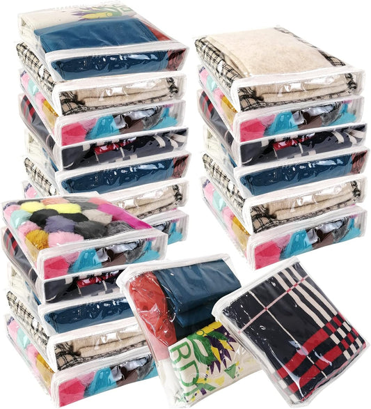 25Pcs Clear Vinyl Zippered Storage Bags - Blanket & Bed Sheet Organizer for Closet Linen & Sweater
