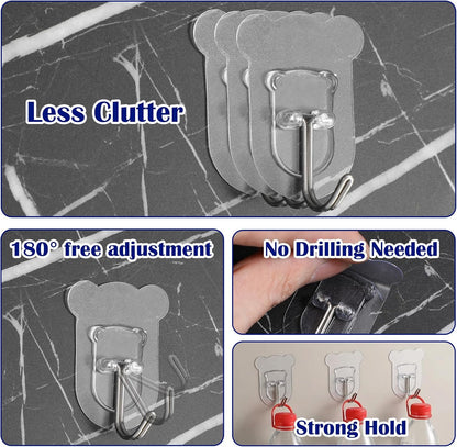 20Pcs Heavy Duty Adhesive Hooks, 5 kg/11 lbs Max Load, Sticky Wall Hooks for Hanging Towels, Coats, Keys, Transparent Waterproof No-Damage Wall Hook for Bathroom, Kitchen, Office & Home Decor