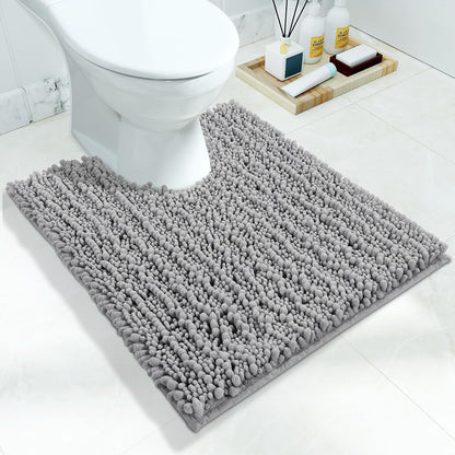 Yimobra Bathroom Rugs Non Slip Washable - Ultra Soft Absorbent Chenille Bath Mat, Quick Dry Shaggy Floor Carpet for Tub Shower, Gray Home Decor Accessories, 24x17 Inch
