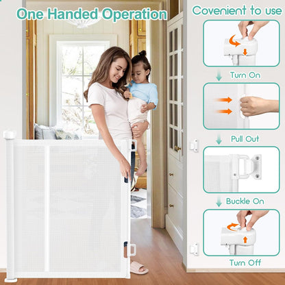 71 inch Retractable Baby Gates, EZIGO Extra Wide Baby Gate for Large Opening Extra Long Mesh Gate for Kids or Pet Dog Gate Child Safety Gate for Stairs Hallways Doorway Indoor Outdoor, Gray