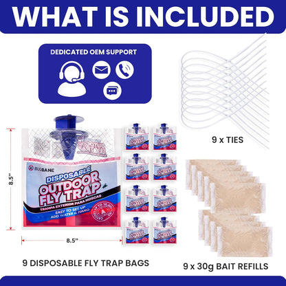 Fly Traps Outdoor Fly Trap for Patio. 4 Non-Toxic Pre-Baited Flies Bags Outdoor Disposable. Hanging Bug Catchers for All Filth Flies Killer for Outside Bug Control in Yard Horse Ranch Trash Can.