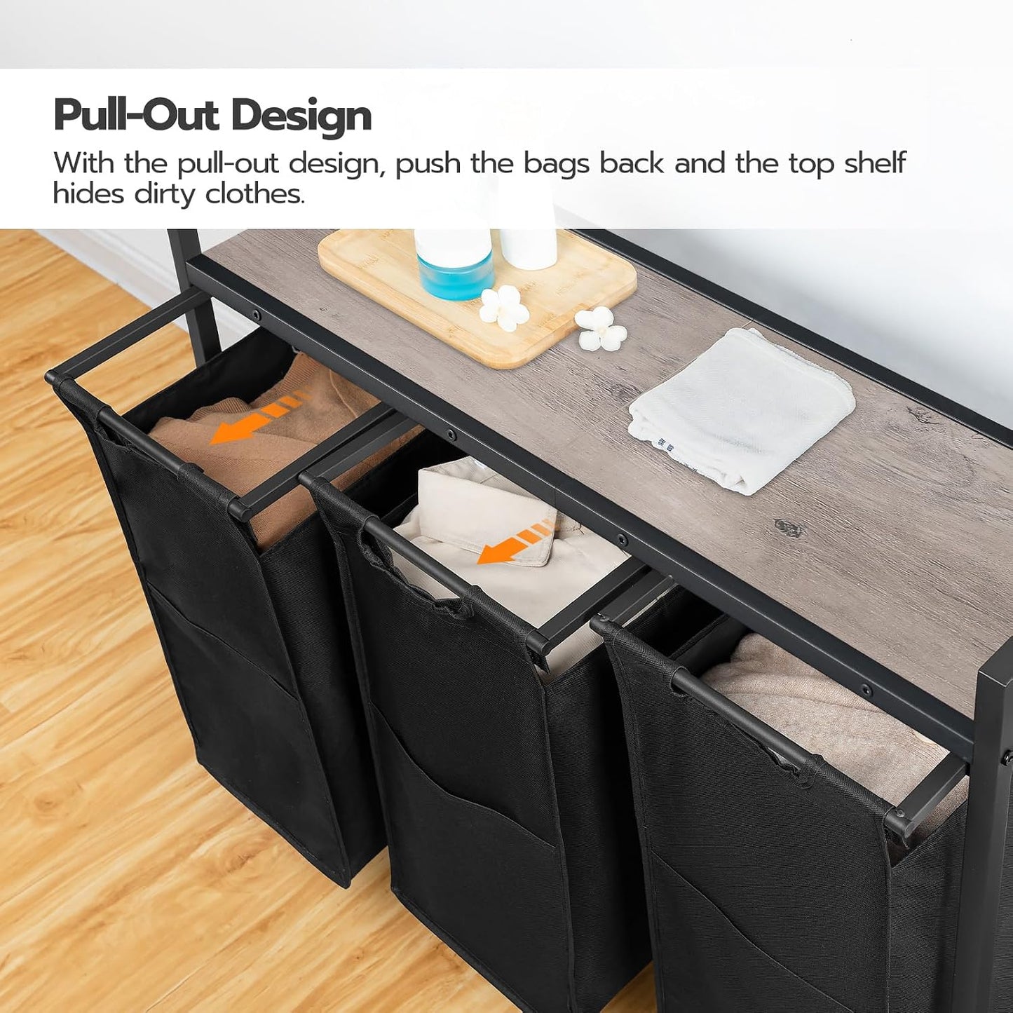 HOOBRO Laundry Sorter 3 Section, Laundry Hamper with Wheels, 3 × 11.5 Gal (43.5 L), Rolling Laundry Basket, Pull-Out and Removable Oxford Fabric Laundry Bags, Rustic Brown and Black BF76XY01