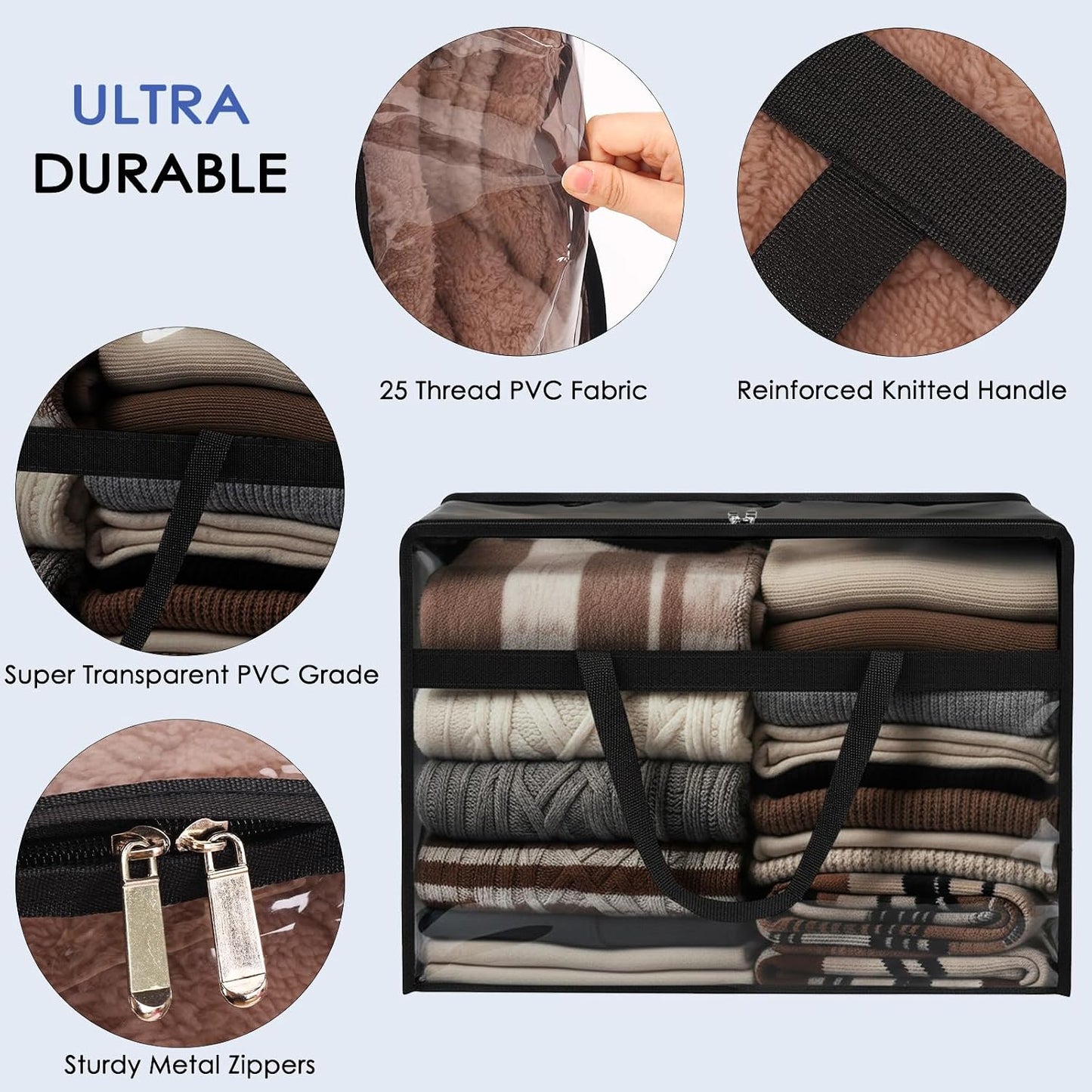 SGHUO Blanket Storage Bags 60L Extra Large Plastic Vinyl Clear Storage Bag for Clothes, Comforter, Bedding, Moving Bags with Zipper and Reinforced Handle (4pcs)