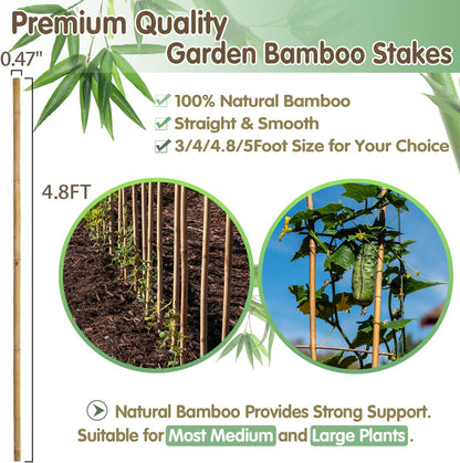 Plant Stakes,18 Inches Natural Garden Bamboo Sticks,BOVITRO 20Pcs Plant Support Stakes for Tomatoes,Beans,Vegetable and Potted Plants