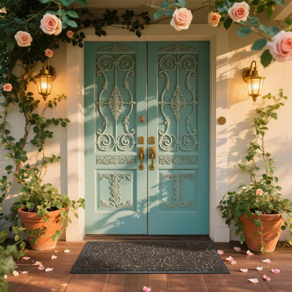 Yimobra Front Door Mat Outside Entrance, Waterproof Sturdy Retro Outdoor Mat, Heavy Duty Non-Slip Doormat for Garage Patio Entryway Indoor, Easy Clean, 29.5x17, Grey