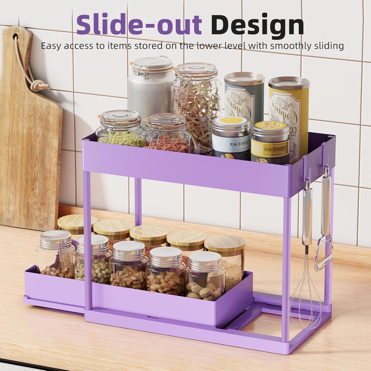 Simple Trending Under Sink Organizer 2 Pack, Sink Pull-Out Sliding Storage Cabinet, 2-Tier Under Shelf Organizer for Kitchen Bathroom, Black