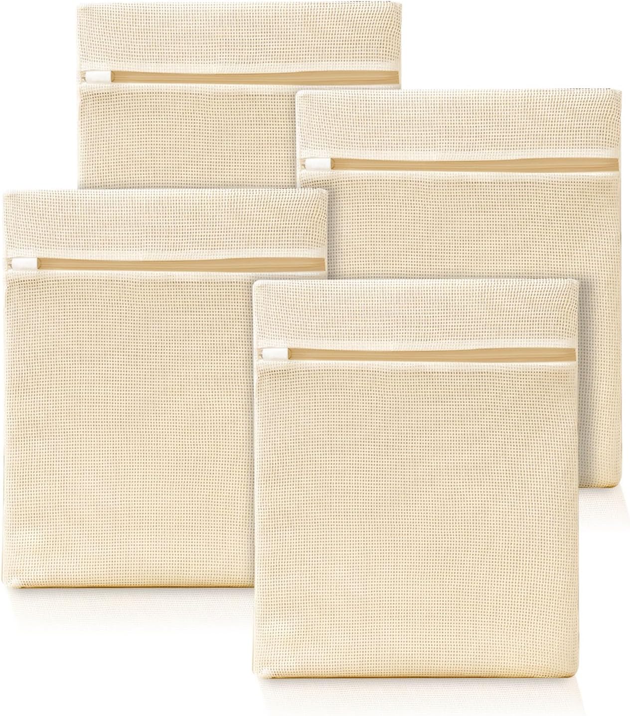 ABRRLO 4Pcs Cotton Mesh Laundry Bags for Delicates,Breathable Mesh Garment Bag for Washing Machine,Travel Wash Bags with Zipper for Bras,Underwear,Socks,Baby Clothes,Laundry Dorm Room Essentials(S)