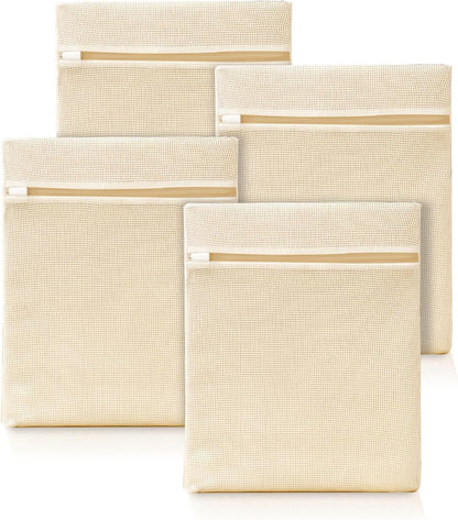 ABRRLO 4Pcs Cotton Mesh Laundry Bags for Delicates,Breathable Mesh Garment Bag for Washing Machine,Travel Wash Bags with Zipper for Bras,Underwear,Socks,Baby Clothes,Laundry Dorm Room Essentials(S)