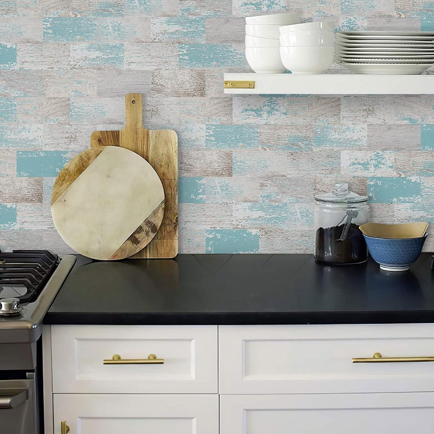 DEWOO Peel and Stick Wall Tile Backsplash PVC Self Adhesive Tiles for Kitchen Bathroom Turquoise Teal (10-Sheet, 13.5" x 11.4") | Self adhesive, thick, cover, vintage, retro, pvc adhesive wall tile, 34 x 29 cm