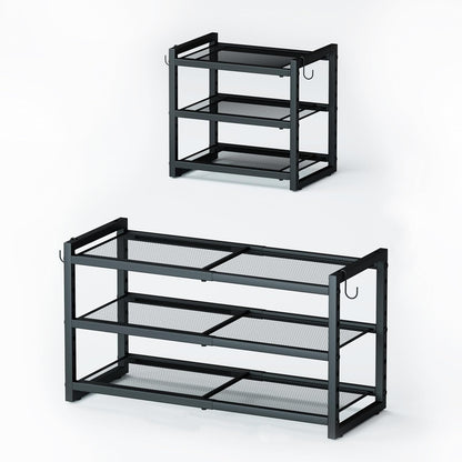 CHEMPFR Expandable & Stackable Metal Shoe Rack, Heavy-Duty Adjustable Shoe Organizer with Mesh Shelves, Freestanding Shoe Storage for Entryway Closet Garage (Black 3-Tier)