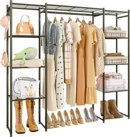Neprock Wardrobe Closet, Portable Clothing Rack for Hanging Clothes, Free Standing Closet Organizers and Storage System with 4 Tiers Shelves for Cloakroom Bedroom,Black
