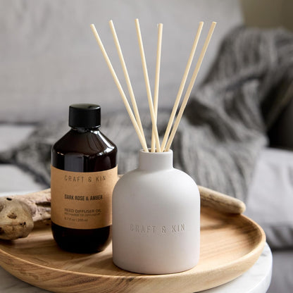 Craft & Kin Reed Diffuser for Home & Bathroom – Neroli & Jasmine Holiday Reed Diffuser Set with Fragrance Sticks, Long-Lasting Alcohol-Free Winter Scent, Earthenware Collection, 6.7oz