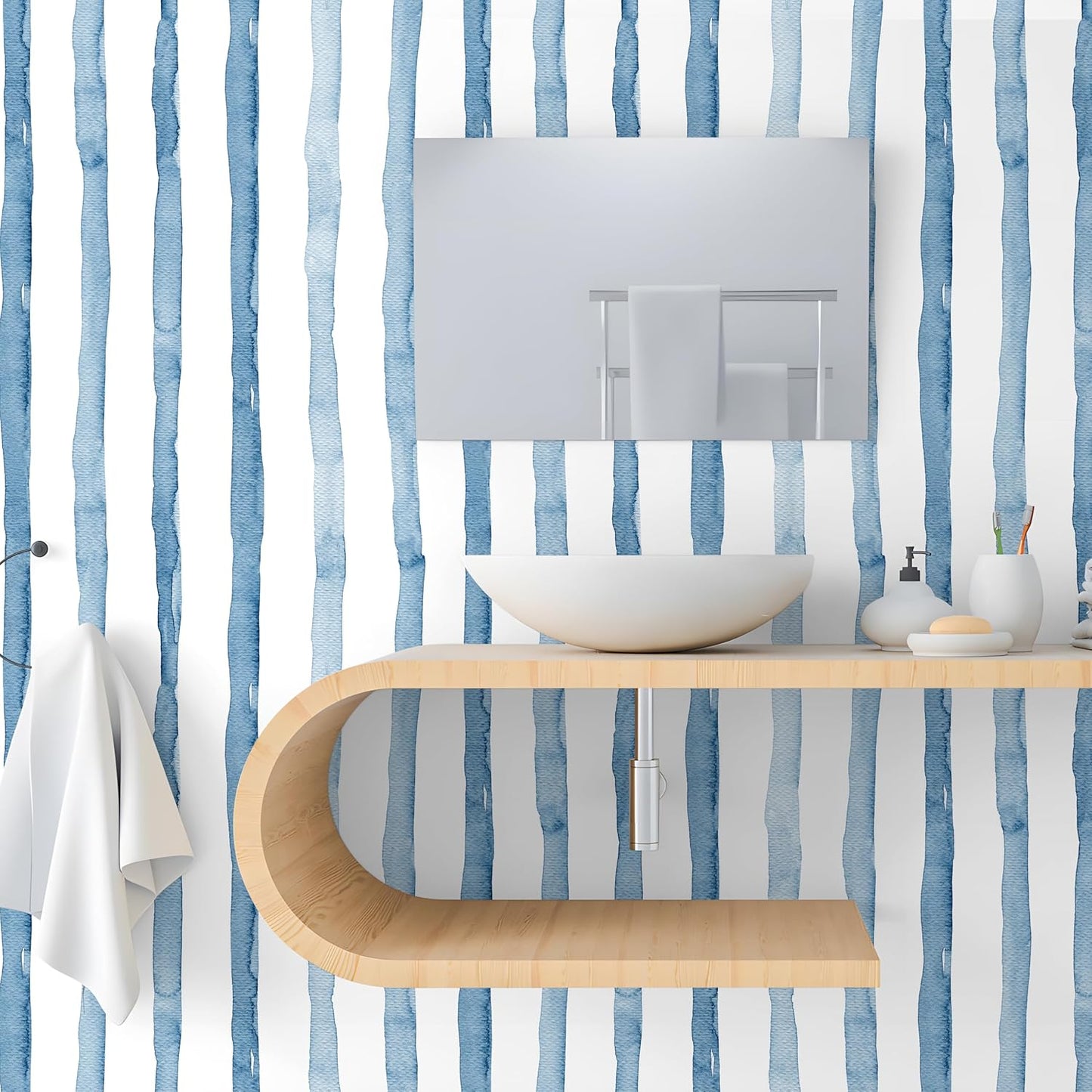 HAOKHOME Blue Wallpaper Peel and Stick Wall Paper Striped Coastal Boho Removable Indigo Blue/White Vinyl Self Adhesive for Bathroom Decor 17.7in x 32.8ft