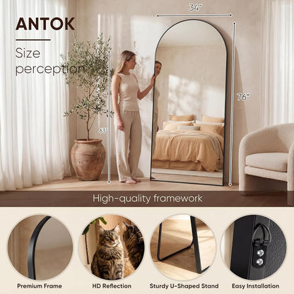 Antok 58" x19” Arched Full Length Floor Mirror, Gold Aluminum Frame, Free Standing/Wall Mount/Leaning for Bedroom, Living Room, Dressing Room