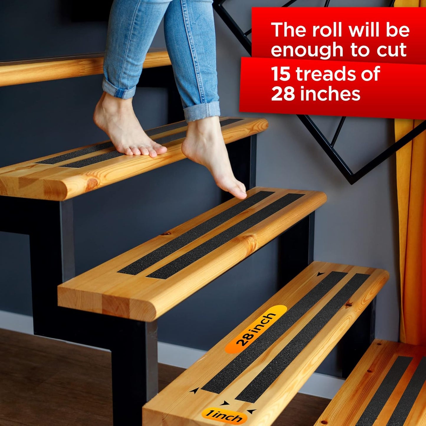 Grip Tape - Heavy Duty Anti Slip Tape for Stairs Outdoor/Indoor Waterproof 4Inch x 35Ft Safety Non Skid Roll for Stair Steps Ramp Traction Tread Staircases Grips Adhesive Non Slip Strips Walk Black
