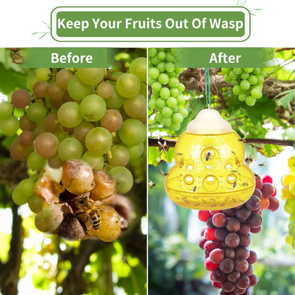 Wasp Trap Outdoor Hanging, Bee Traps Catcher, Effective Outdoor Wasp Killer Insect Catcher, New Upgrade Non-Toxic Reusable Hornet Yellow Jacket Trap for Outdoor Use - Yellow, 2 Pack