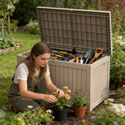 270 Gallon Outdoor Storage Box Resin Deck Box All Weather Waterproof Large Lockable Storage Container Deck Box for Patio Furniture, Garden Tools, Lockable, Black
