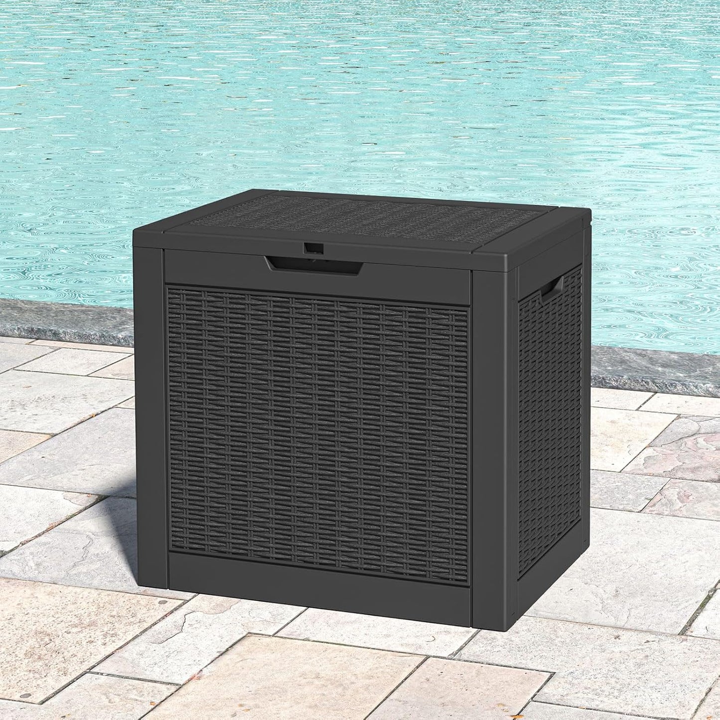 Outdoor Deck Storage Box,Resin Deck Boxes Indoor and outdoor, Waterproof Storage Box Lockable Lid (Black,35 Gallon)