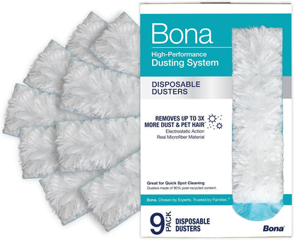 Bona High Performance Dusting System - 1 Extendable Handle, 3 Disposable Dusters, 1 Reusable Duster, & 1 Storage Bag - Extendable Dusting Kit