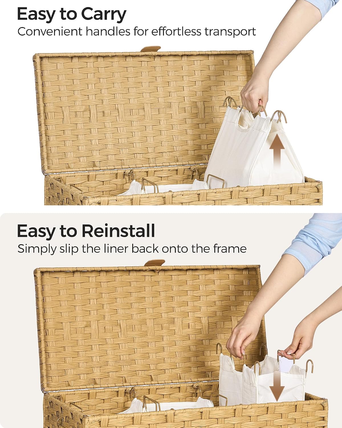 130L Laundry Hamper with Lid, 3 Section Laundry Hamper with 3 Removable Liner Bags, Large Wicker Laundry Basket with 4 Mesh Laundry Bags, Clothes Hamper for Laundry Room, Bedroom, Bathroom