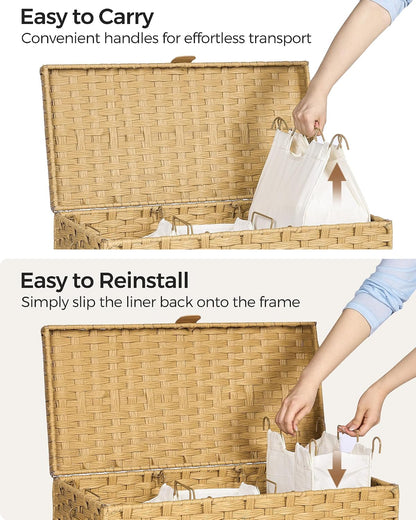 130L Laundry Hamper with Lid, 3 Section Laundry Hamper with 3 Removable Liner Bags, Large Wicker Laundry Basket with 4 Mesh Laundry Bags, Clothes Hamper for Laundry Room, Bedroom, Bathroom