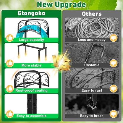 Gtongoko Garden Hose Holder for Outside 43" Heavy Duty Freestanding Water Hose Holder with 4 Stable Spikes Metal Hose Stand Holds Up to 150FT Hose & 44LB Detachable Hose Storage for Yard Lawn Patio