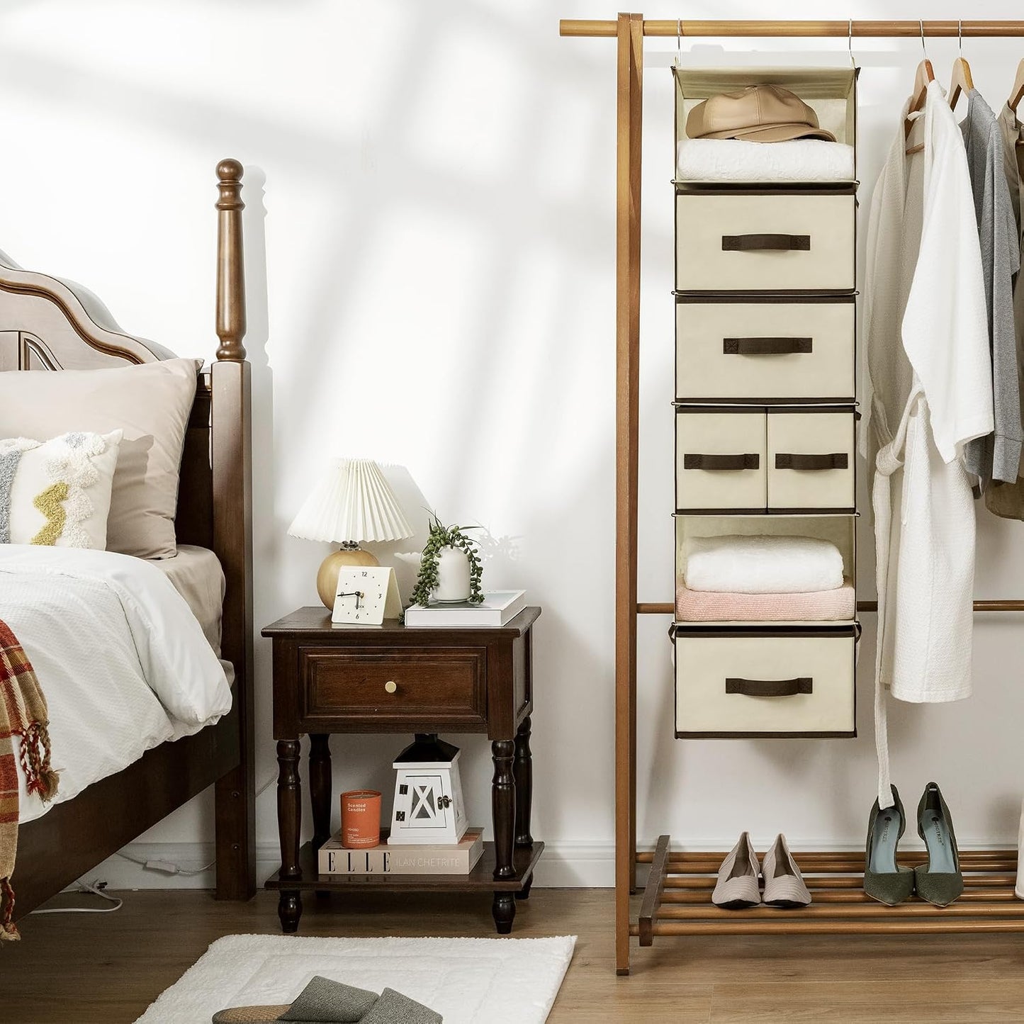 GRANNY SAYS Hanging Closet Organizer 6 Shelves, Closet Organizers and Storage with 5 Drawers, 6 Side Pockets Closet Hanging Organizer, Hanging Storage Organizer for Closet, Baby Clothes, Gray