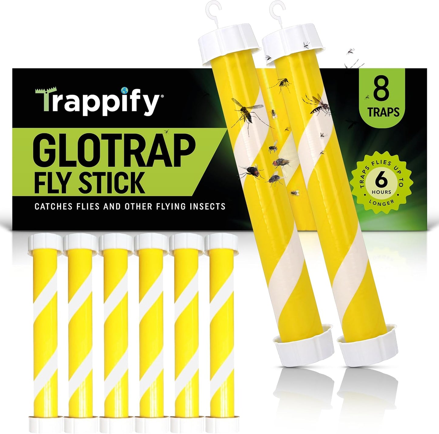 Trappify Glow-in-The-Dark Fly Trap for Indoor & Outdoor Fly Sticks (2 Pack) | Yellow Adhesive Fly Sticks, Glow-In-The-Dark, Water-Resistant Fruit Fly Traps for Indoors and Outdoor Use