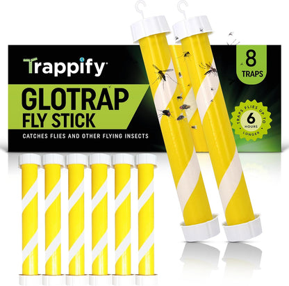 Trappify Glow-in-The-Dark Fly Trap for Indoor & Outdoor Fly Sticks (2 Pack) | Yellow Adhesive Fly Sticks, Glow-In-The-Dark, Water-Resistant Fruit Fly Traps for Indoors and Outdoor Use