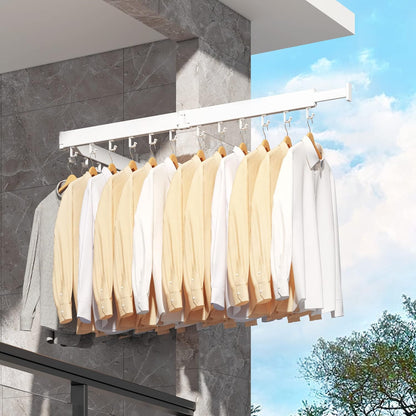 HEILAIYI Clothes Drying Rack for Laundry,Wall Mounted Clothes Hanger Rack,Folding,Retractable,Collapsible(J Shape Hooks)