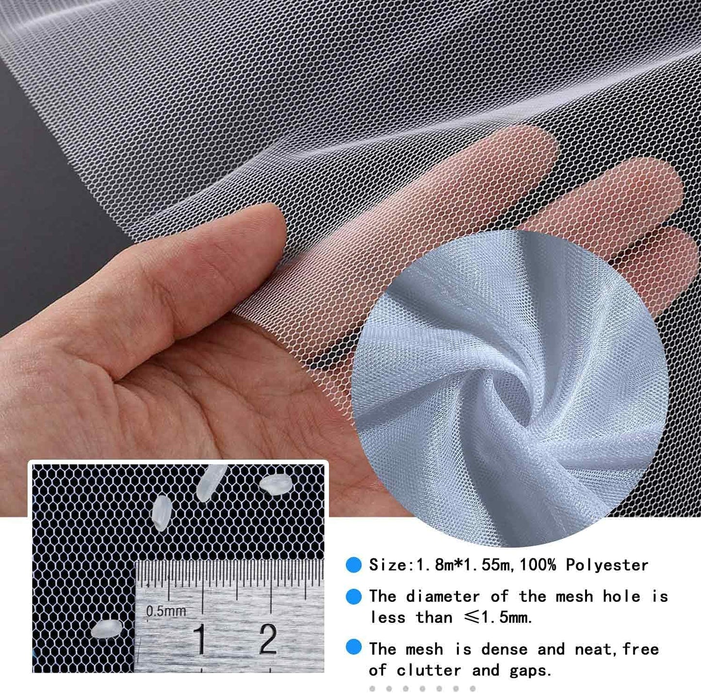 DIY Window Screen Curtain, 2 Packs of Mesh Netting 51 * 61 inches with [Upgrade] Self-Adhesive Hook Tapes & Cutter, Suitable for Multiple Windows, White (Set of 2)