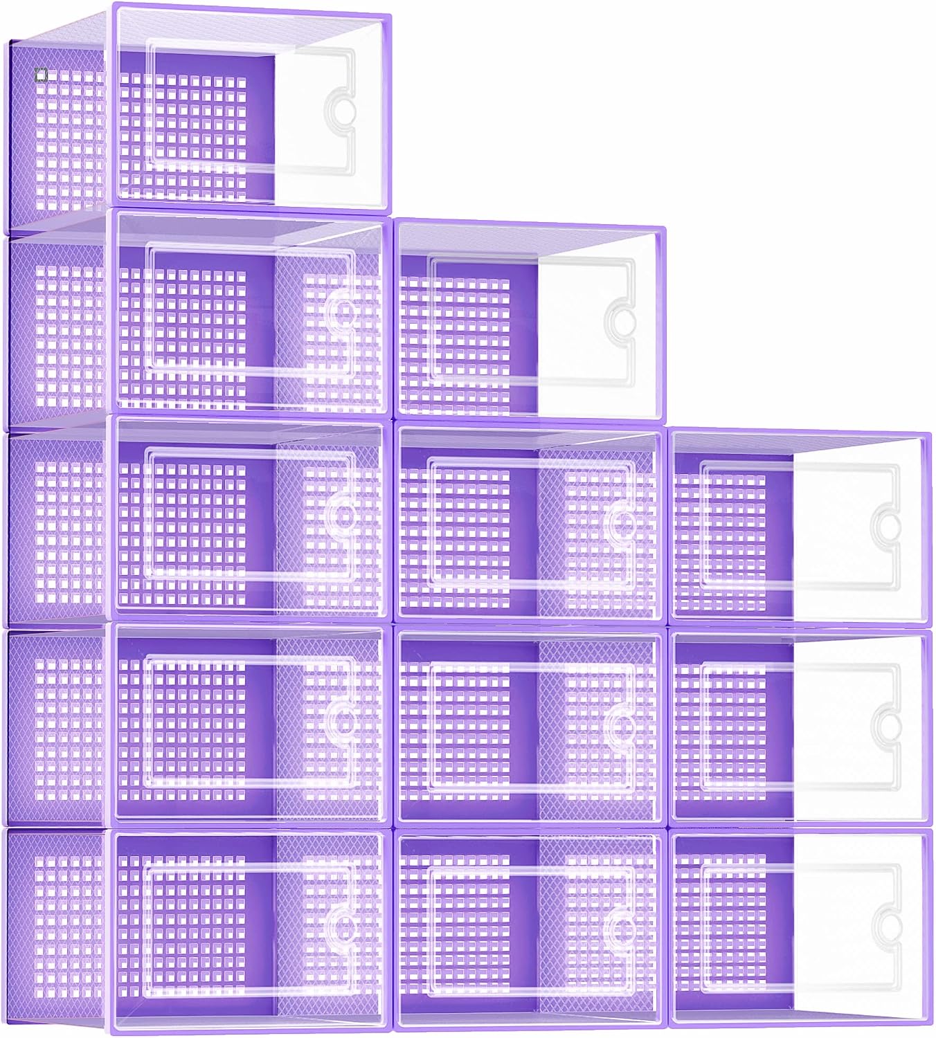 Kuject 12 Pack Large Shoe Boxes, Clear Stackable Containers with Lids,Black | Shoe organizers for closet & entryway, under-bed,Drop-front design fits women's size 10