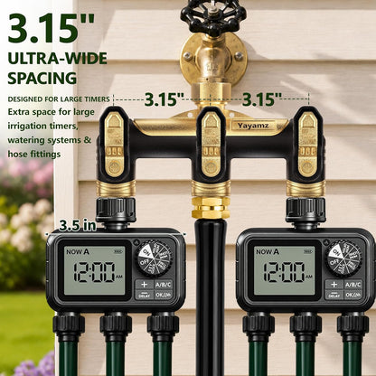 Garden Hose Splitter 2 Way,Heavy Duty All Metal Water Hose Y Splitter | Shut Off Valves,3.6" Easy-Turn Handles,Full Flow Leak-Resistant 3/4" GHT Outdoor Faucet Splitter for Lawn,Garden & Irrigation