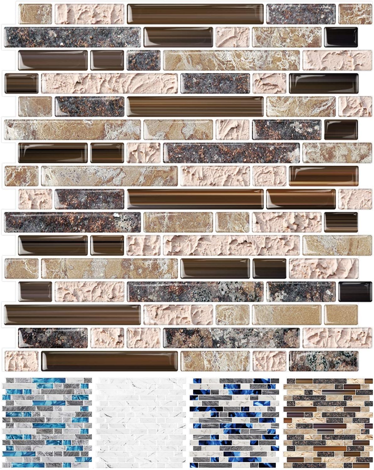 STICKGOO Thicker Design Peel and Stick, Self Adhesive Stick On Tile Backsplash for Kitchen and Bathroom, Beige & White, 12”×12”, 10 Sheets