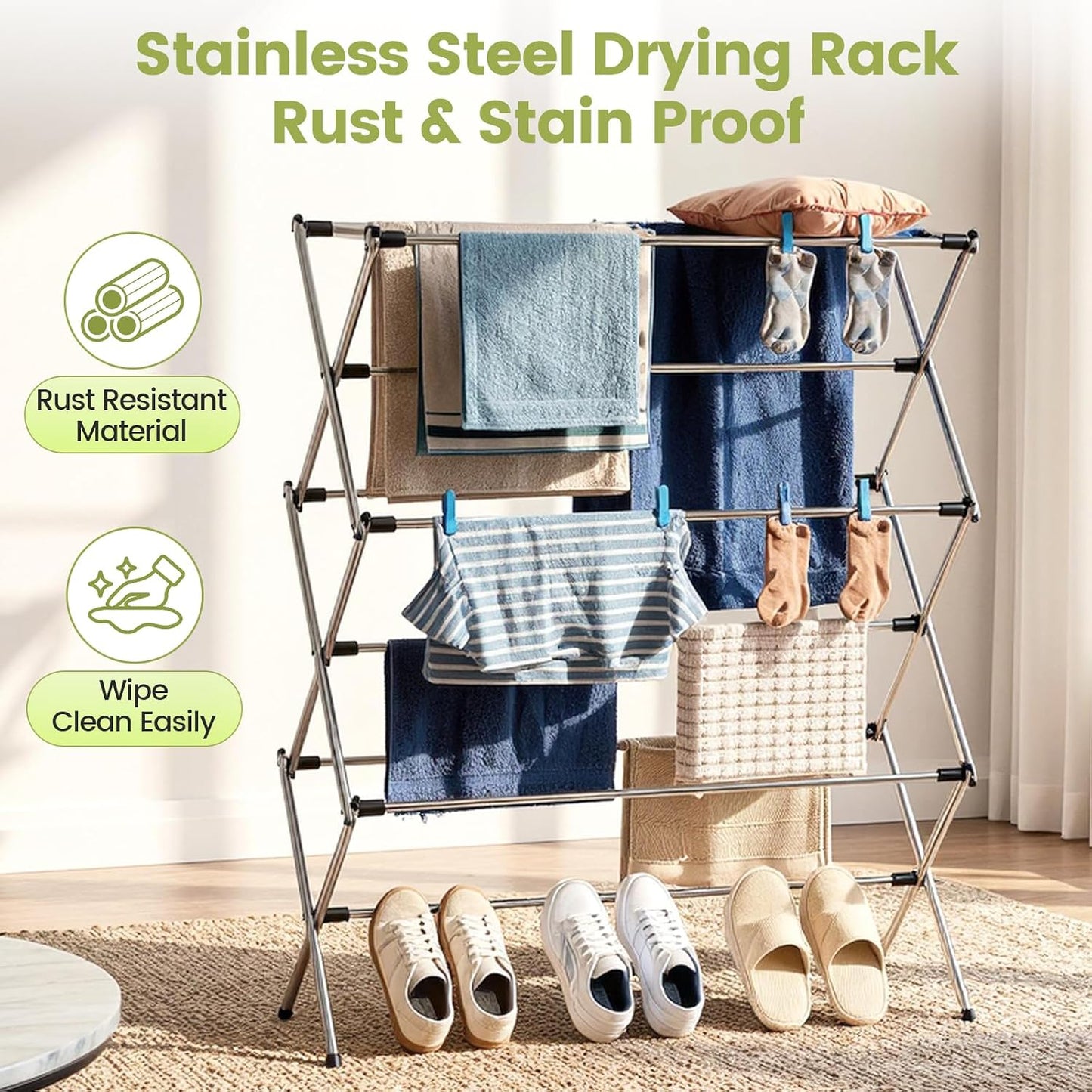 APEXCHASER Extra Large Clothes Drying Rack, Foldable & Extendable Laundry Rack with Adjustable Size (20.87"-35.43" L), Space-Saving, Rust-Resistant Frame for Indoor/Outdoor Use, White