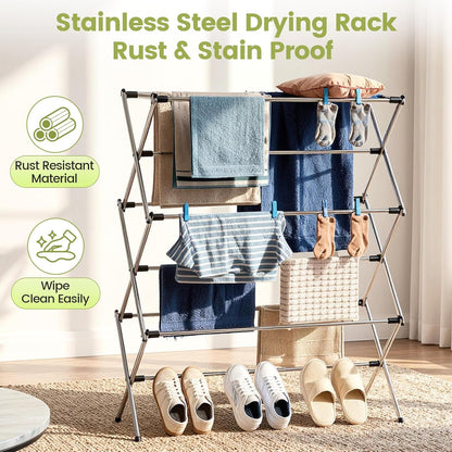 APEXCHASER Extra Large Clothes Drying Rack, Foldable & Extendable Laundry Rack with Adjustable Size (20.87"-35.43" L), Space-Saving, Rust-Resistant Frame for Indoor/Outdoor Use, White