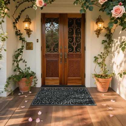 Yimobra Front Door Mat Outside Entrance, Waterproof Sturdy Retro Outdoor Mat, Heavy Duty Non-Slip Doormat for Garage Patio Entryway Indoor, Easy Clean, 29.5x17, Grey