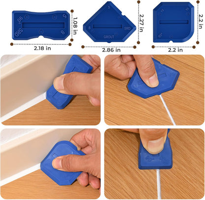 Caulking Tool 3 in 1 Silicone Caulking Grout Removal Sealant Finishing Tool Glass Glue Angle Scraper with Grout Scraper for Kitchen Bathroom Floor, Wall Surface,Window,Sink Joint,Frames Seal