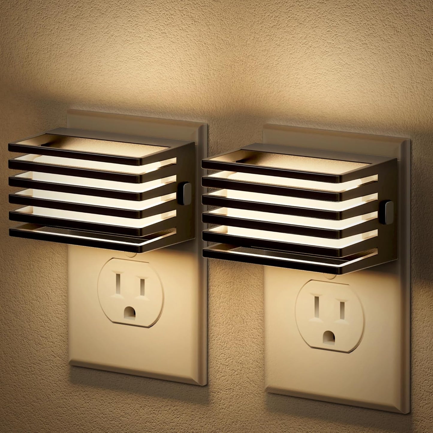 JandCase Motion Sensor Night Light, [2 Pack] Night Lights Plug into Wall, Dusk to Dawn & Motion Sensor, 3 Level Brightness Dimmable Plug in Night Light, 3000K Nightlight for Bedroom Bathroom Hallway