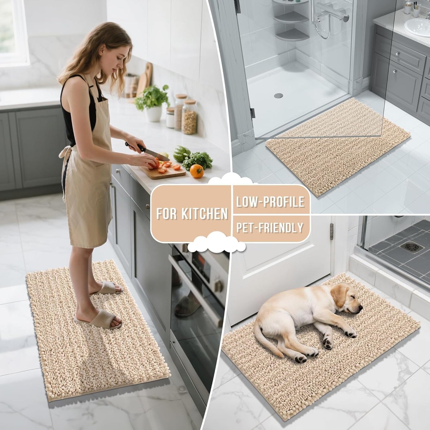 Yimobra Bathroom Rugs Non Slip Washable - Ultra Soft Absorbent Chenille Bath Mat, Quick Dry Shaggy Floor Carpet for Tub Shower, Gray Home Decor Accessories, 24x17 Inch