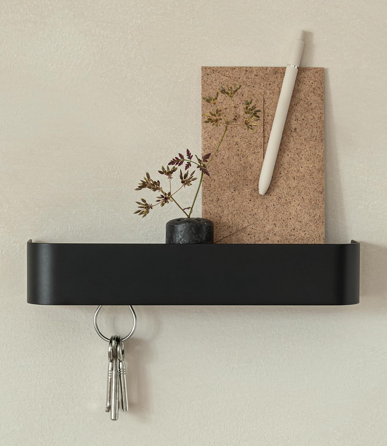 Kazai. Key Holder for Wall 'Tone' | Minimalist Key Hooks Design from Berlin | Modern Key Hanger with Metal Shelf | Key Hook Wall Mounted as Hallway Furniture | Sand Taupe